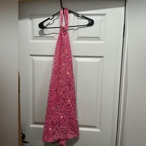 SHEIN ICON Halter Neck Backless Ruched Sequin Bodycon Dress